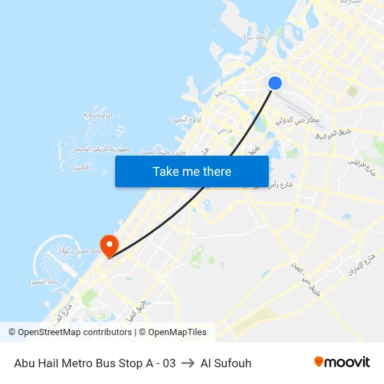 Abu Hail Metro Bus Stop A - 03 to Al Sufouh map