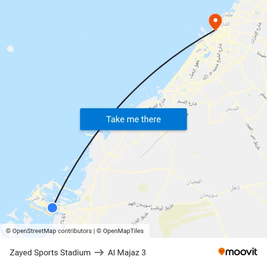Zayed Sports Stadium to Al Majaz 3 map