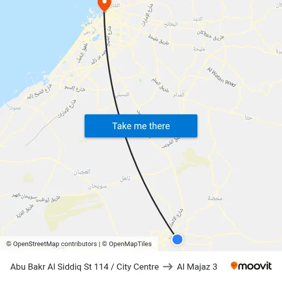 Abu Bakr Al Siddiq St 114 / City Centre to Al Majaz 3 map