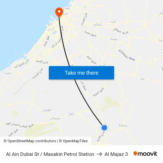 Al Ain Dubai Street / Masakin Petrol Station to Al Majaz 3 map