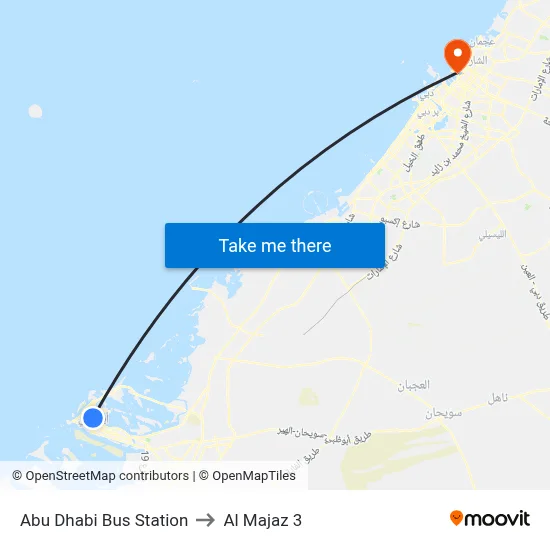 Abu Dhabi Bus Station to Al Majaz 3 map