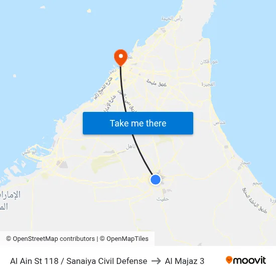 Al Ain Street 118 / Sanaiya Civil Defense to Al Majaz 3 map