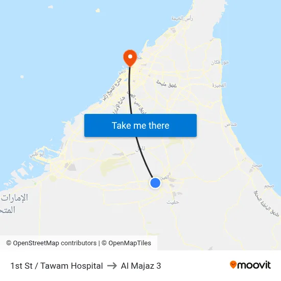 1st Street / Tawam Hospital to Al Majaz 3 map