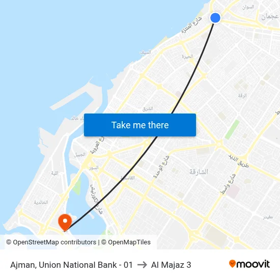 Ajman, Union National Bank - 01 to Al Majaz 3 map