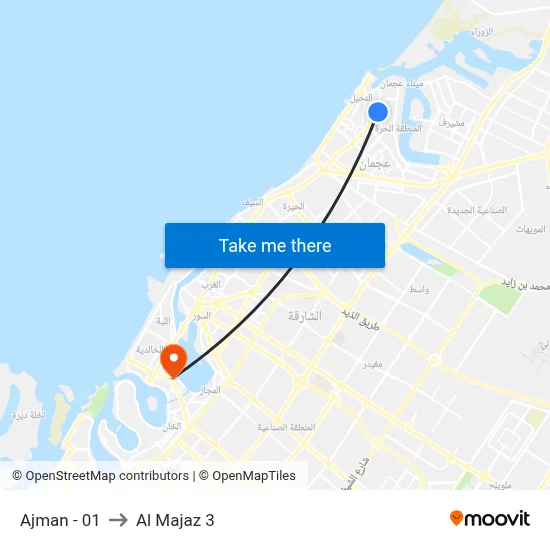 Ajman - 01 to Al Majaz 3 map