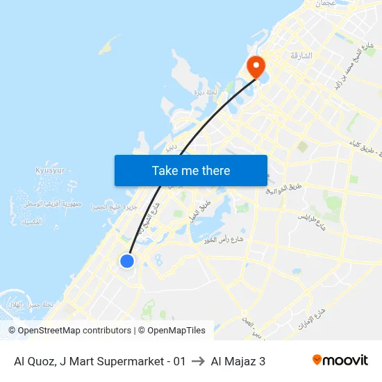 Al Quoz, J Mart Supermarket - 01 to Al Majaz 3 map