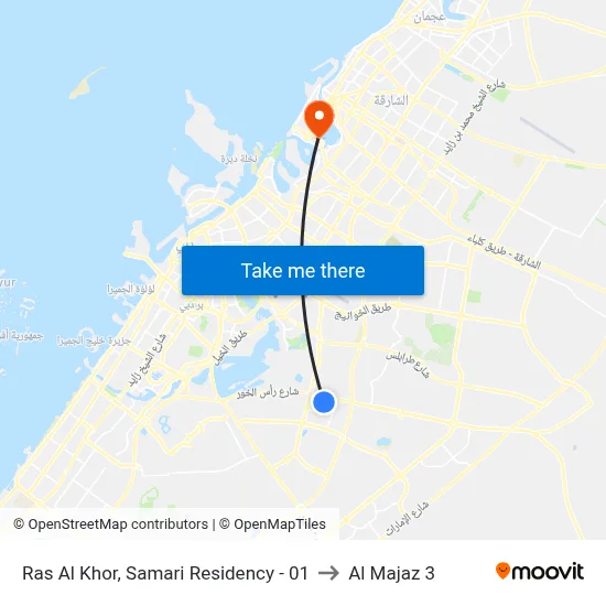 Ras Al Khor, Samari Residency - 01 to Al Majaz 3 map