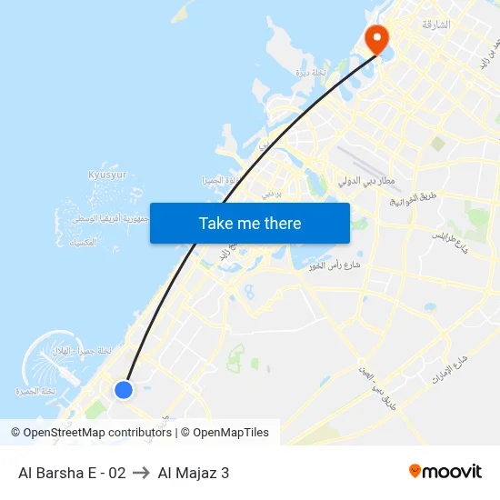Al Barsha E - 02 to Al Majaz 3 map