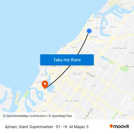 Ajman, Giant Supermarket - 01 to Al Majaz 3 map