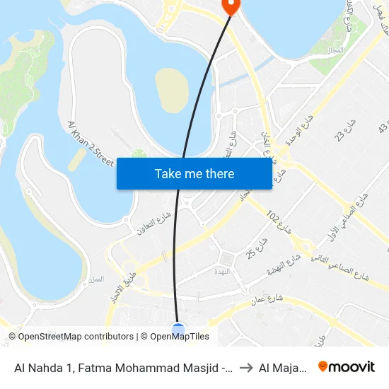 Al Nahda 1, Fatma Mohammad Masjid - 01 to Al Majaz 3 map