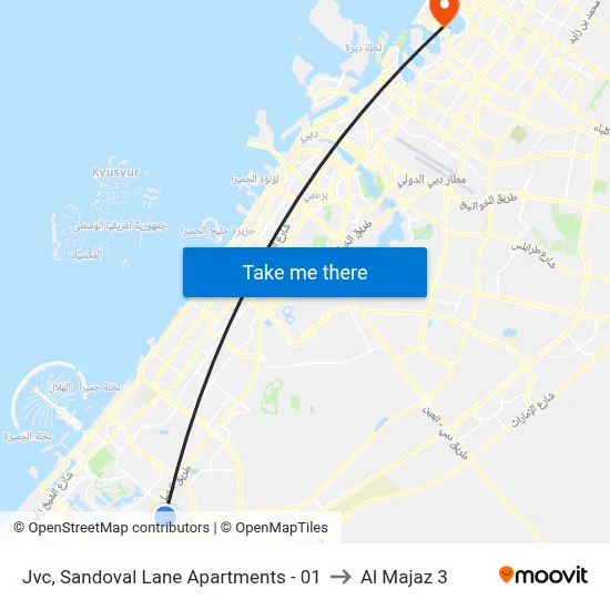 JVC, Sandoval Lane Apartments - 01 to Al Majaz 3 map