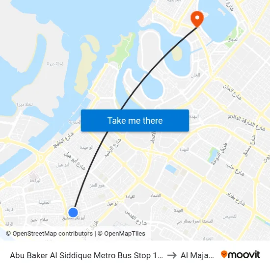 Abu Baker Al Siddique Metro Bus Stop 1 - 01 to Al Majaz 3 map