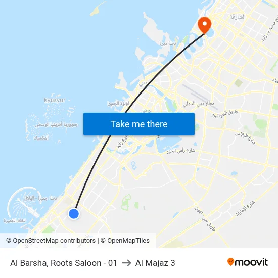 Al Barsha, Roots Saloon - 01 to Al Majaz 3 map