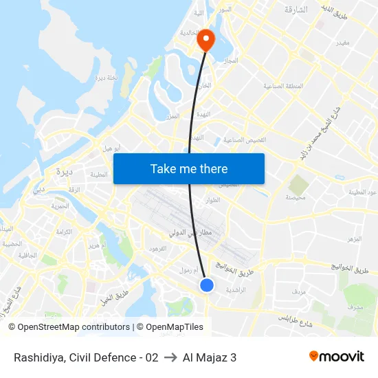 Rashidiya, Civil Defence - 02 to Al Majaz 3 map