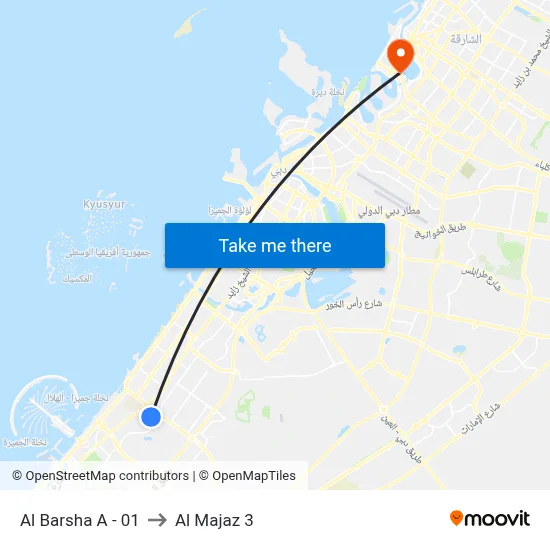 Al Barsha A - 01 to Al Majaz 3 map
