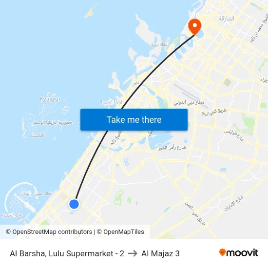 Al Barsha, Lulu Supermarket - 2 to Al Majaz 3 map