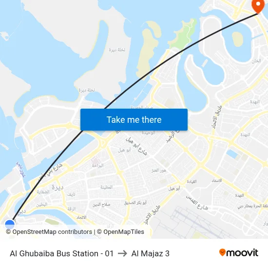 Al Ghubaiba Bus Station - 01 to Al Majaz 3 map