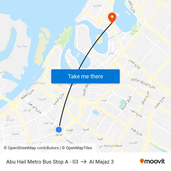 Abu Hail Metro Bus Stop A - 03 to Al Majaz 3 map