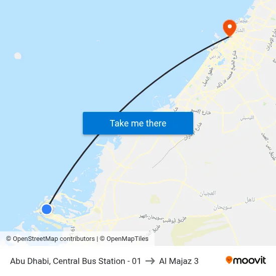 Abu Dhabi, Central Bus Station - 01 to Al Majaz 3 map