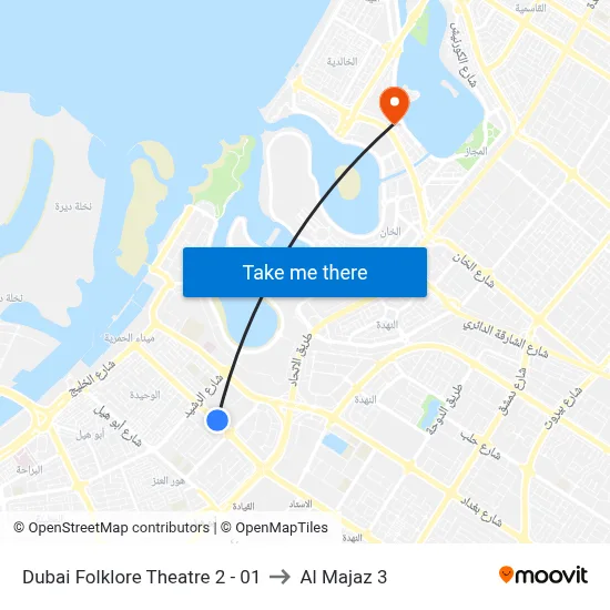 Dubai Folklore Theatre 2 - 01 to Al Majaz 3 map