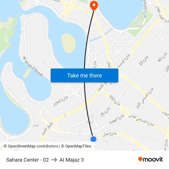 Sahara Center - 02 to Al Majaz 3 map