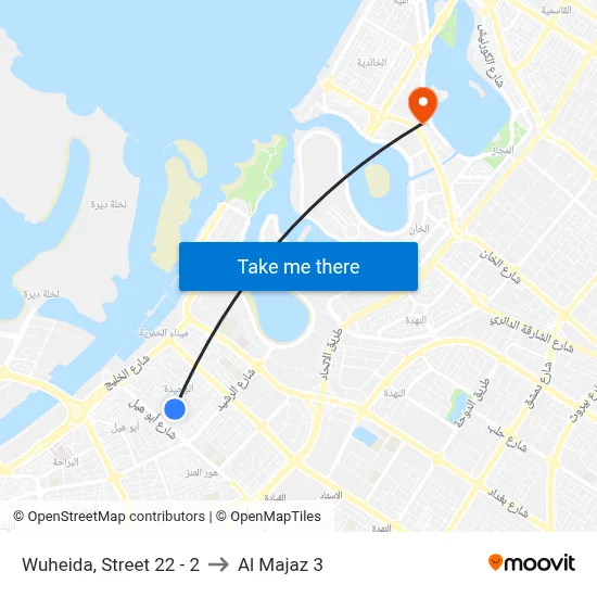 Wuheida, Street 22 - 2 to Al Majaz 3 map