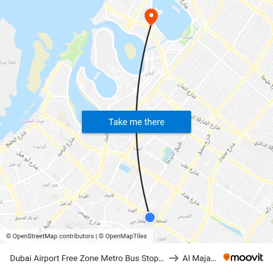 Dubai Airport Free Zone Metro Bus Stop - 01 to Al Majaz 3 map