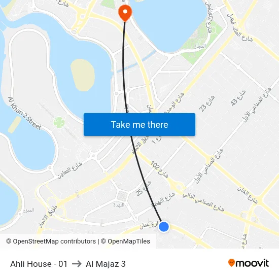 Ahli House - 01 to Al Majaz 3 map