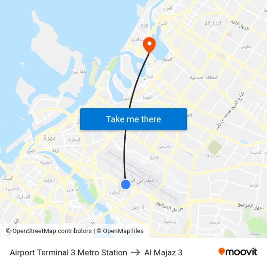 Airport Terminal 3 Metro Station to Al Majaz 3 map