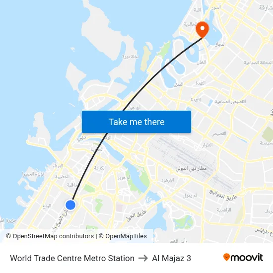 World Trade Centre Metro Station to Al Majaz 3 map