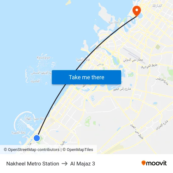 Nakheel Metro Station to Al Majaz 3 map