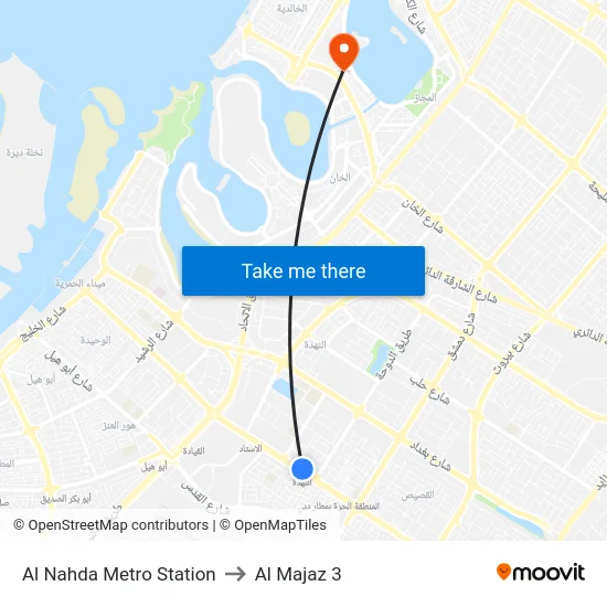 Al Nahda Metro Station to Al Majaz 3 map