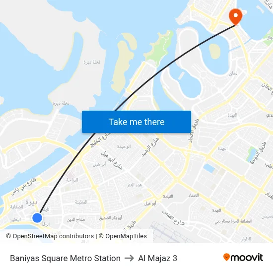 Baniyas Square Metro Station to Al Majaz 3 map