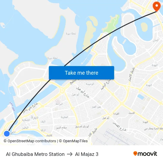Al Ghubaiba Metro Station to Al Majaz 3 map