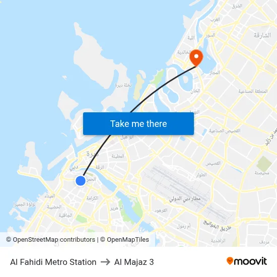 Al Fahidi Metro Station to Al Majaz 3 map