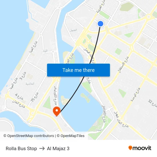 Rolla Bus Stop to Al Majaz 3 map