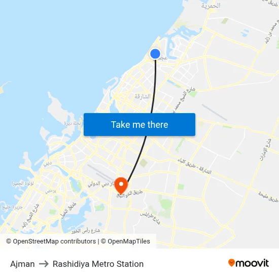 Ajman to Rashidiya Metro Station map