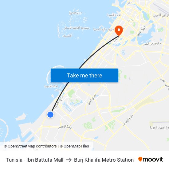 Tunisia - Ibn Battuta Mall to Burj Khalifa Metro Station map