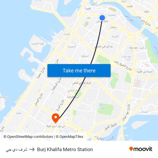 شرف دي جي to Burj Khalifa Metro Station map