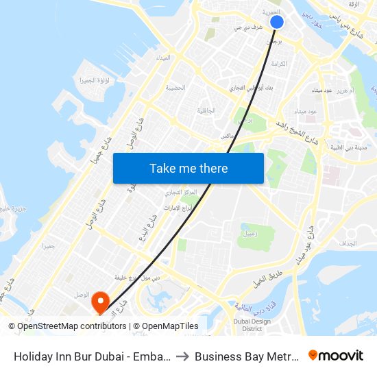 Holiday Inn Bur Dubai - Embassy District to Business Bay Metro Station map