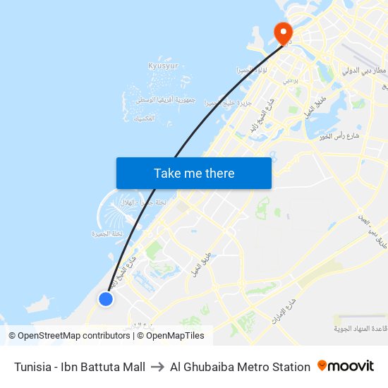 Tunisia - Ibn Battuta Mall to Al Ghubaiba Metro Station map