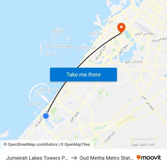 Jumeirah Lakes Towers Park to Oud Metha Metro Station map