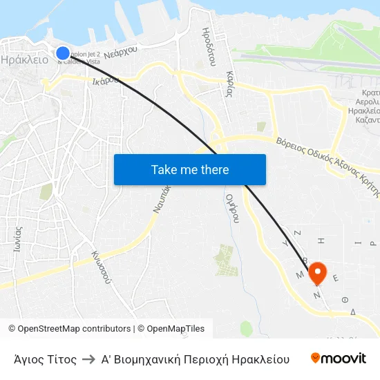 Άγιος Τίτος to Α' Βιομηχανική Περιοχή Ηρακλείου map