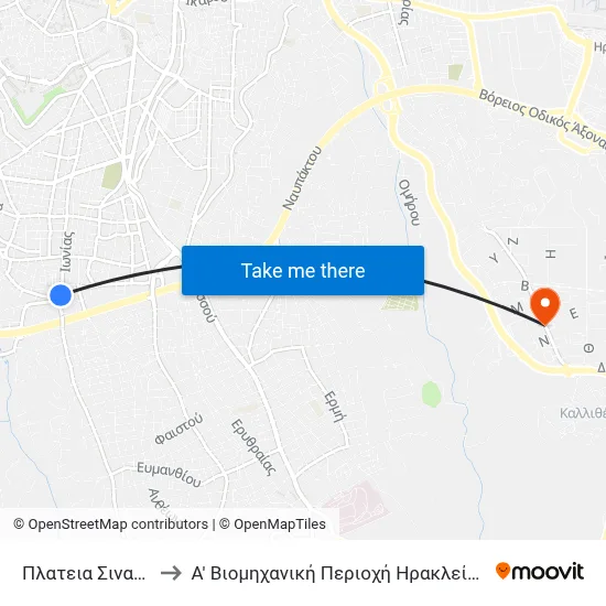 Sinani Square to A' Industrial Zone of Heraklion map