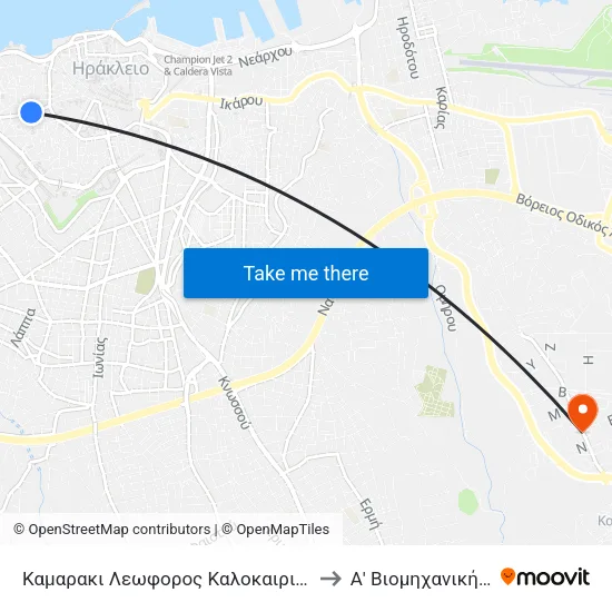 Καμαρακι Λεωφορος Καλοκαιρινου 166 - Kamaraki 166, Kalokerinou Ave. to Α' Βιομηχανική Περιοχή Ηρακλείου map