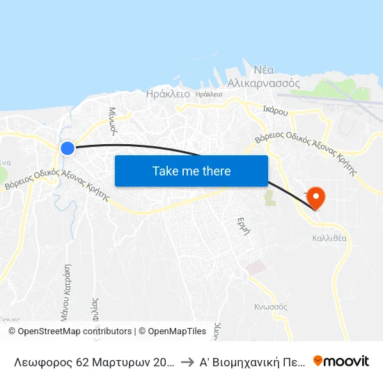 200 62 Martyron Avenue to A' Industrial Zone of Heraklion map