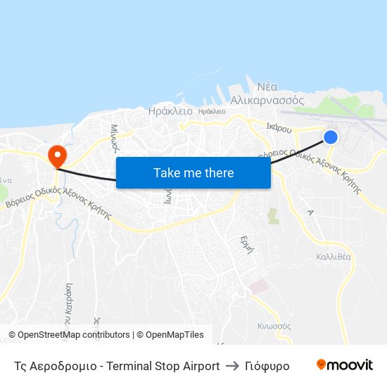 Τς Αεροδρομιο - Terminal Stop Airport to Γιόφυρο map