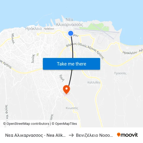 Nea Alikarnassos to Venizeleio Hospital map