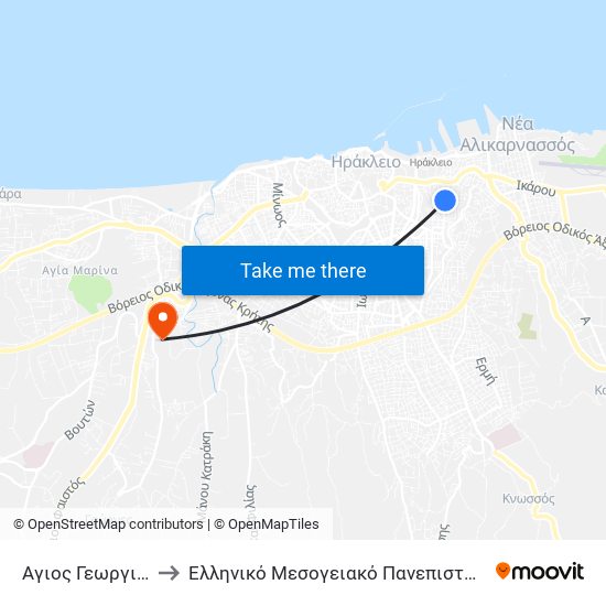 Αγιος Γεωργιος to Ελληνικό Μεσογειακό Πανεπιστήμιο map