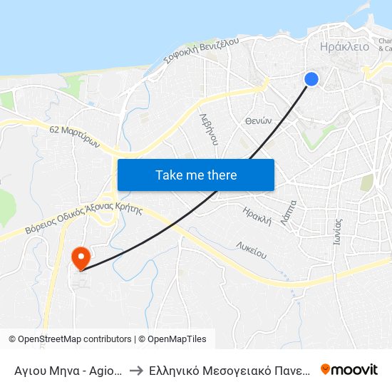 Αγιου Μηνα - Agiou Mina to Ελληνικό Μεσογειακό Πανεπιστήμιο map